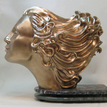 Stylized Bronze Statue bust of Zephyr, the gentle breeze